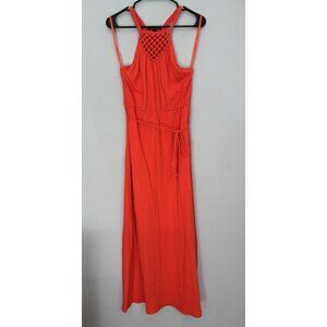 LAUREN Ralph Lauren Orange Sleeveless Maxi Dress Size Medium Crochet Belted